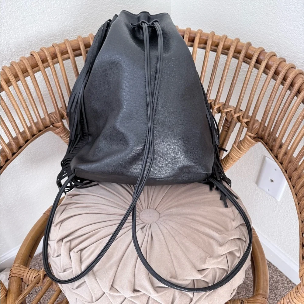 Victoria’s Secret Drawstring Black Fringe Backpack